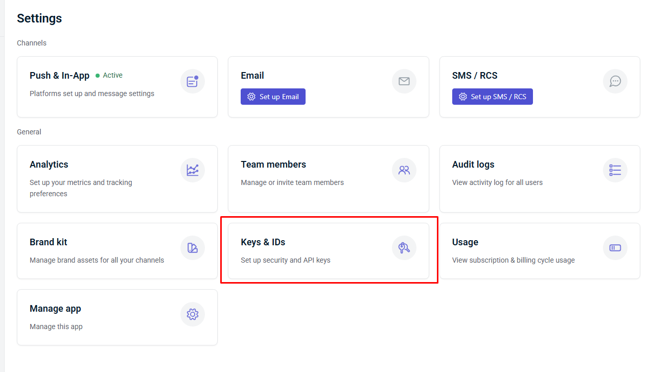 OneSignal: Keys & IDs